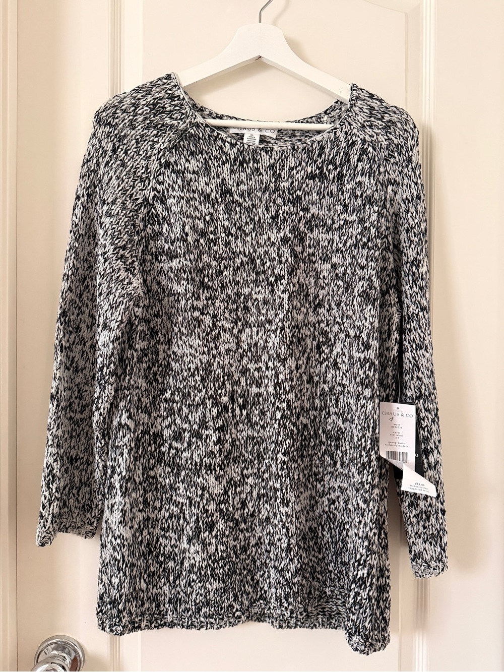 Chaus Black and White Marled Knit Pullover Sweater